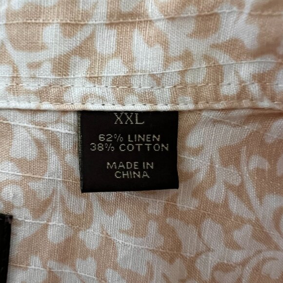 Tasso Elba Mens XXL Short Sleeve Beige Floral Linen Cotton Blend Shirt B… - Picture 5 of 11